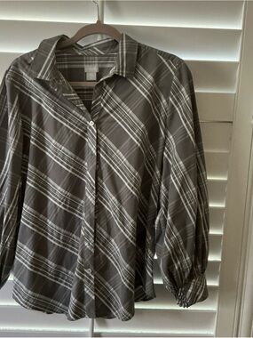 Chico's Gray Plaid Button-Front Blouse